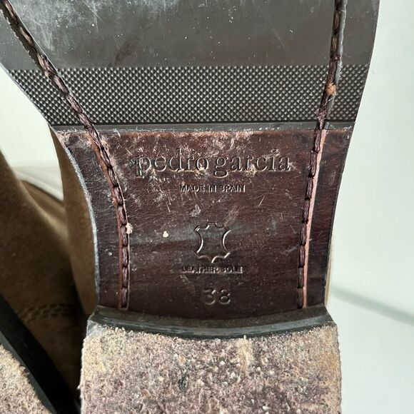 Pedro Garcia Leather Suede Pull Buckle Open Back Riding Boots Tan Brown EU38 - Picture 7 of 8